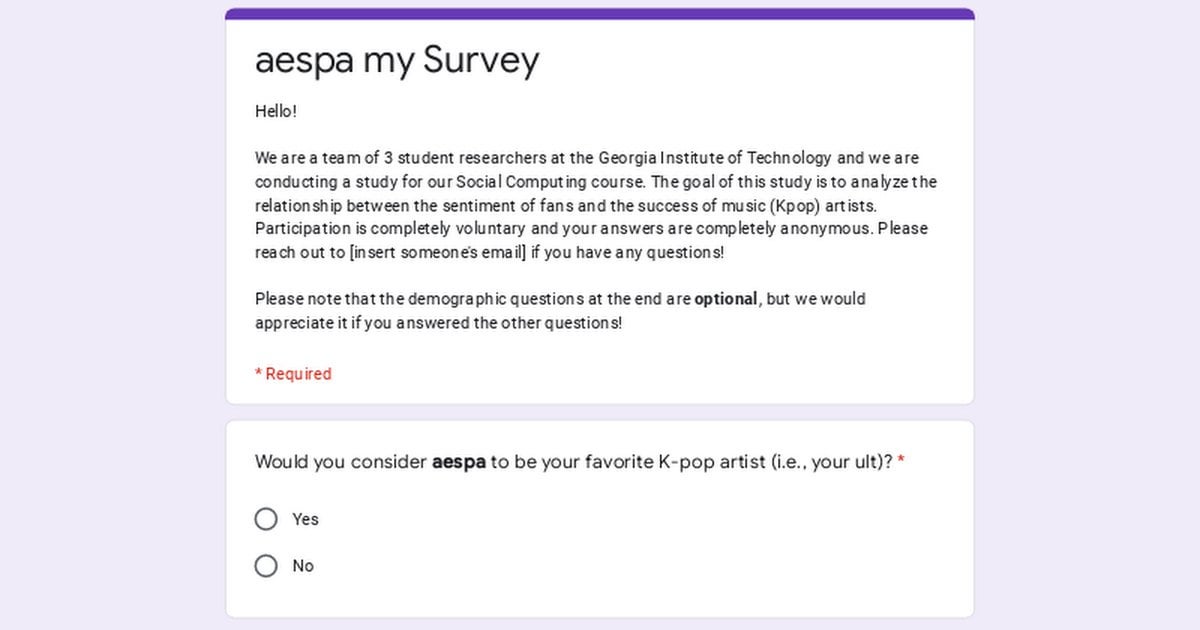 230413 Project Survey: aespa my Community Research