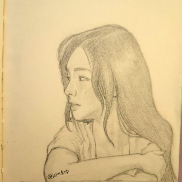 I sketched Ms. Katarina from the I'm Unhappy video (@ = Twitter)